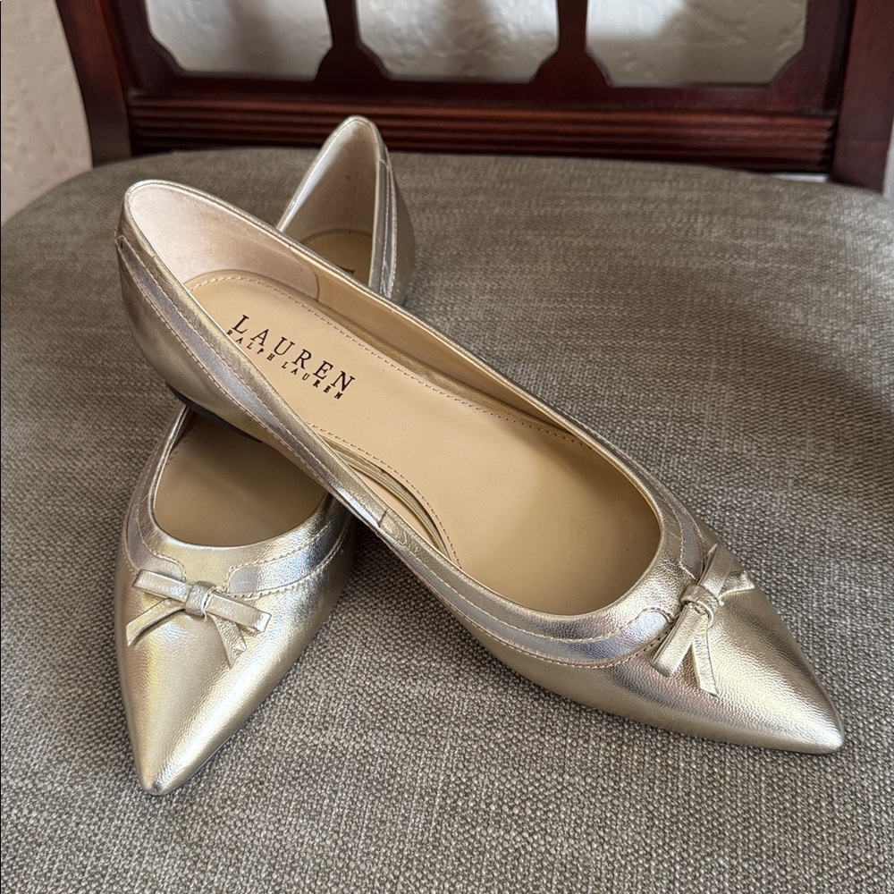 Lauren Ralph Lauren Metallic Gold Pointed Toe Ballet Flats